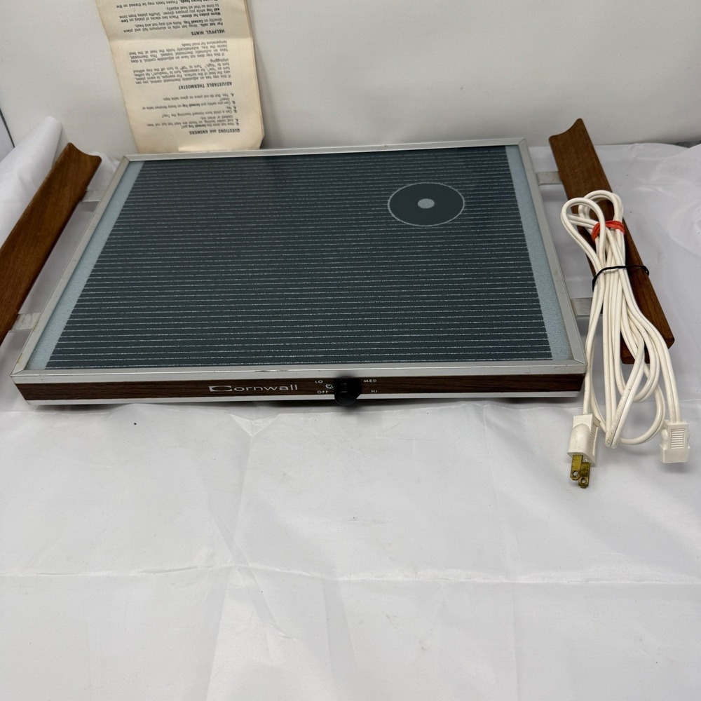 Vtg Cornwall Electric Warming Tray K402 Mid Century Modern Wood Glass USA works